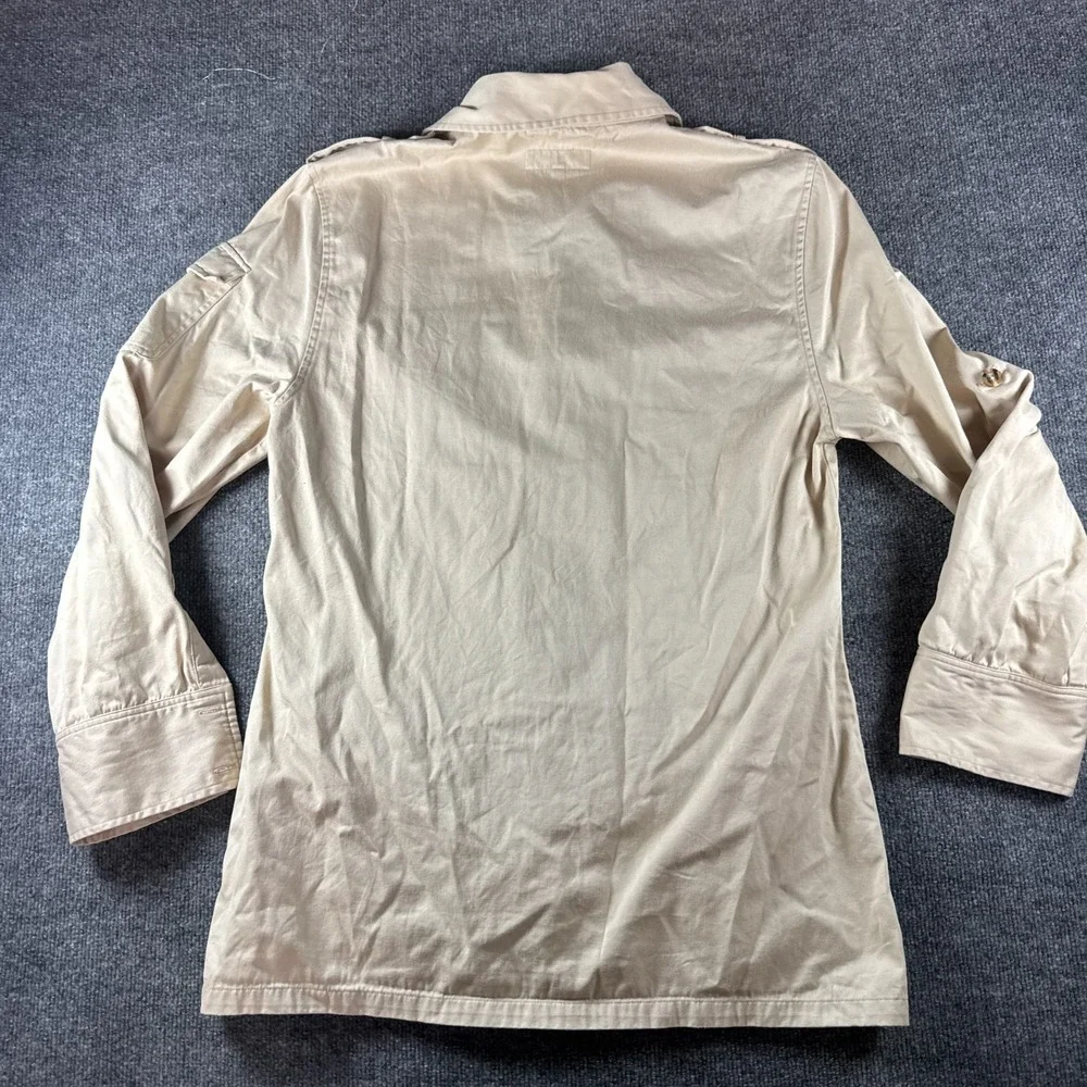 J. Peterman Safari Jacket Men M Beige Shoulder Epaulets Utility Pockets Collared